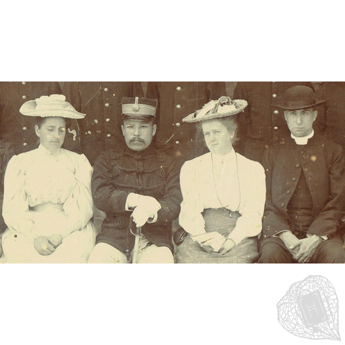 A Meiji era photograph of Japanese police graduating from an English language class Japanese police and their English teachers, 1906