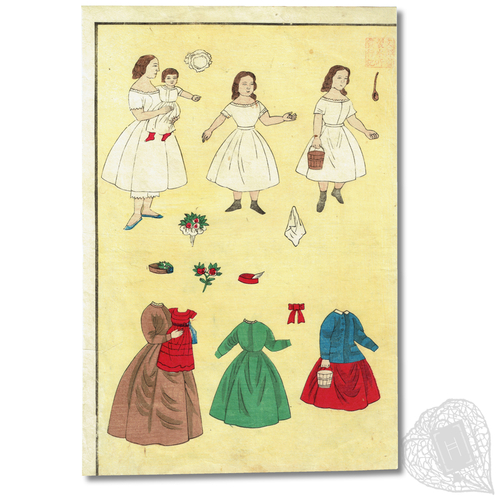 Untitled omocha-e woodblock print Cut-out-and-play paper figures in Western attire