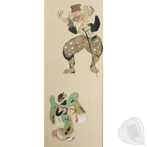 Two untitled scrolls signed Yamamoto Shōun Two delicate paintings of flowers and folktale characters